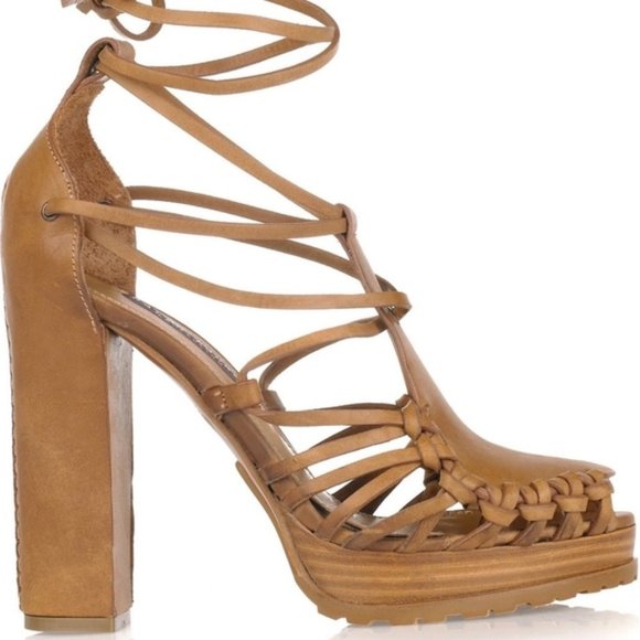 Ralph Lauren Shoes - Ralph Lauren Sherene Ankle Tied Caged Leather Platform Sandal size 9B